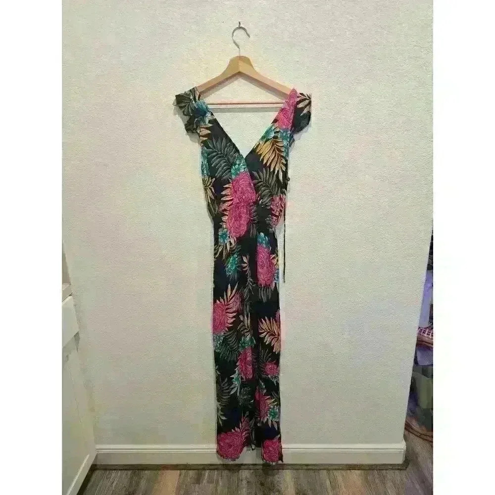 Billabong Floral Maxi Vneck. Size Medium. Tropical, vacation Dress. - Picture 5 of 7